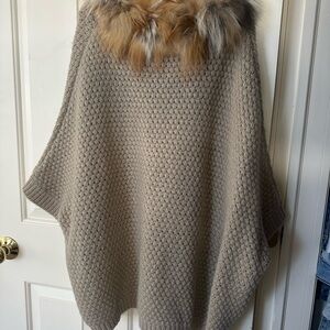Elegant Tan Sweater with Real Fur Collar